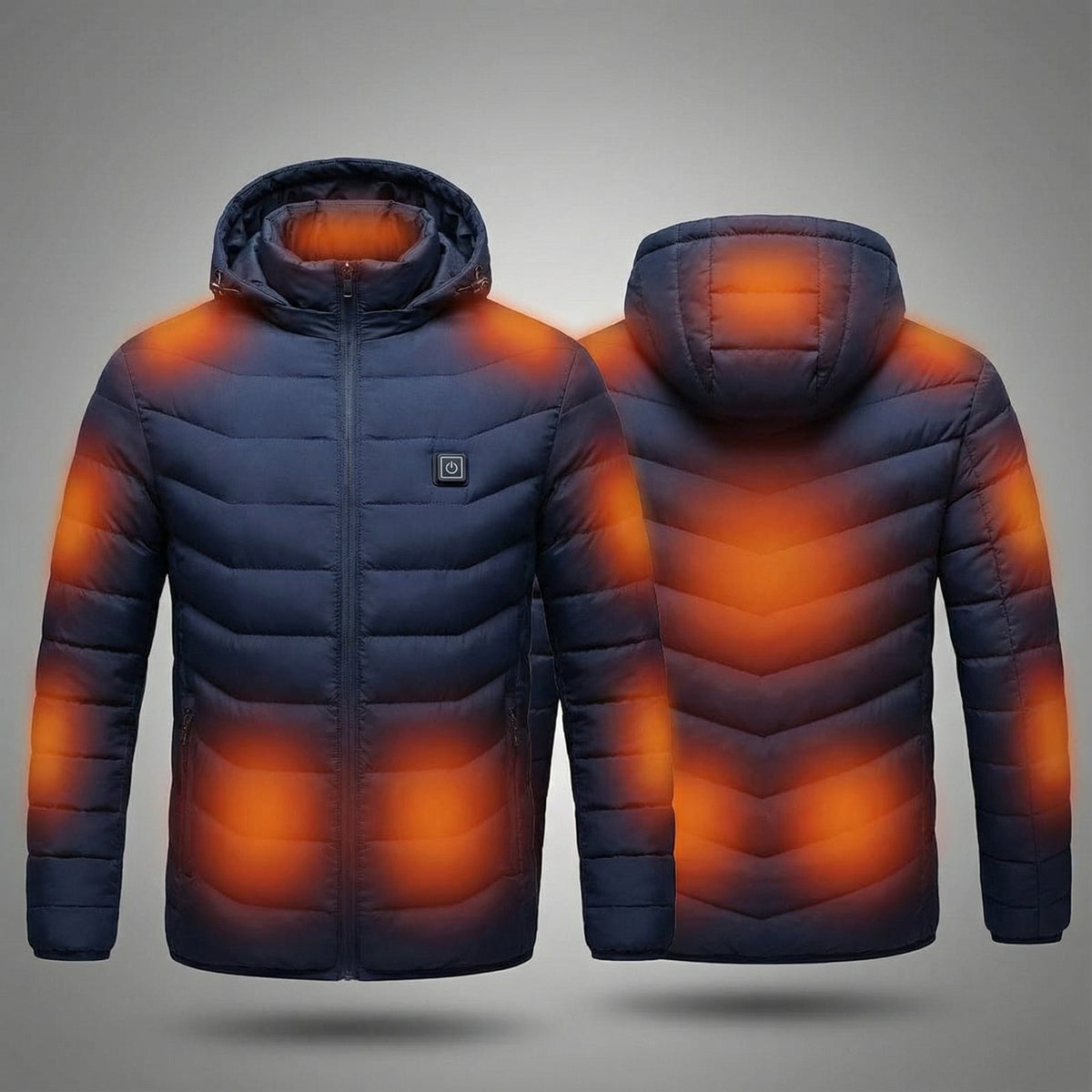Heated puffer jacket with a hood for men and women