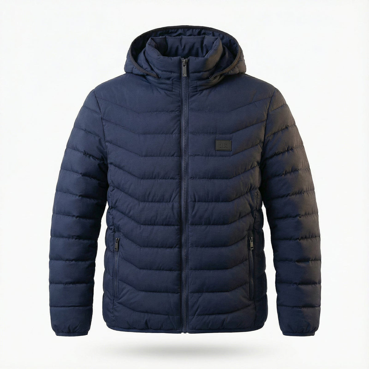 Heated puffer jacket with a hood for men and women - navy