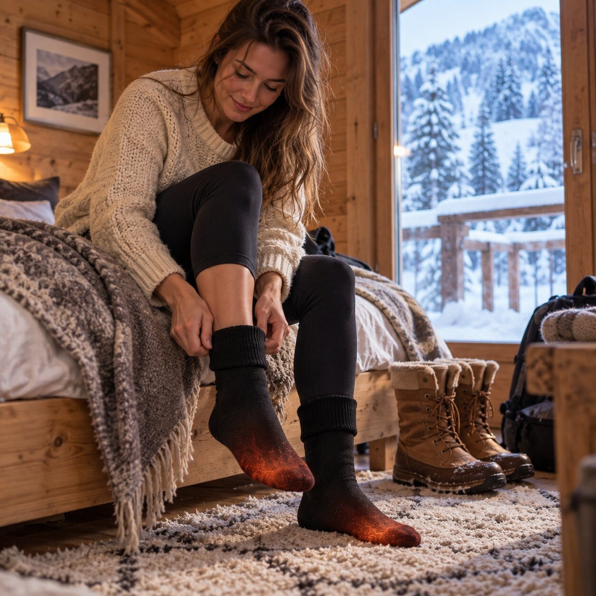 Heated socks in knitted cotton, rechargeable via USB - view 2