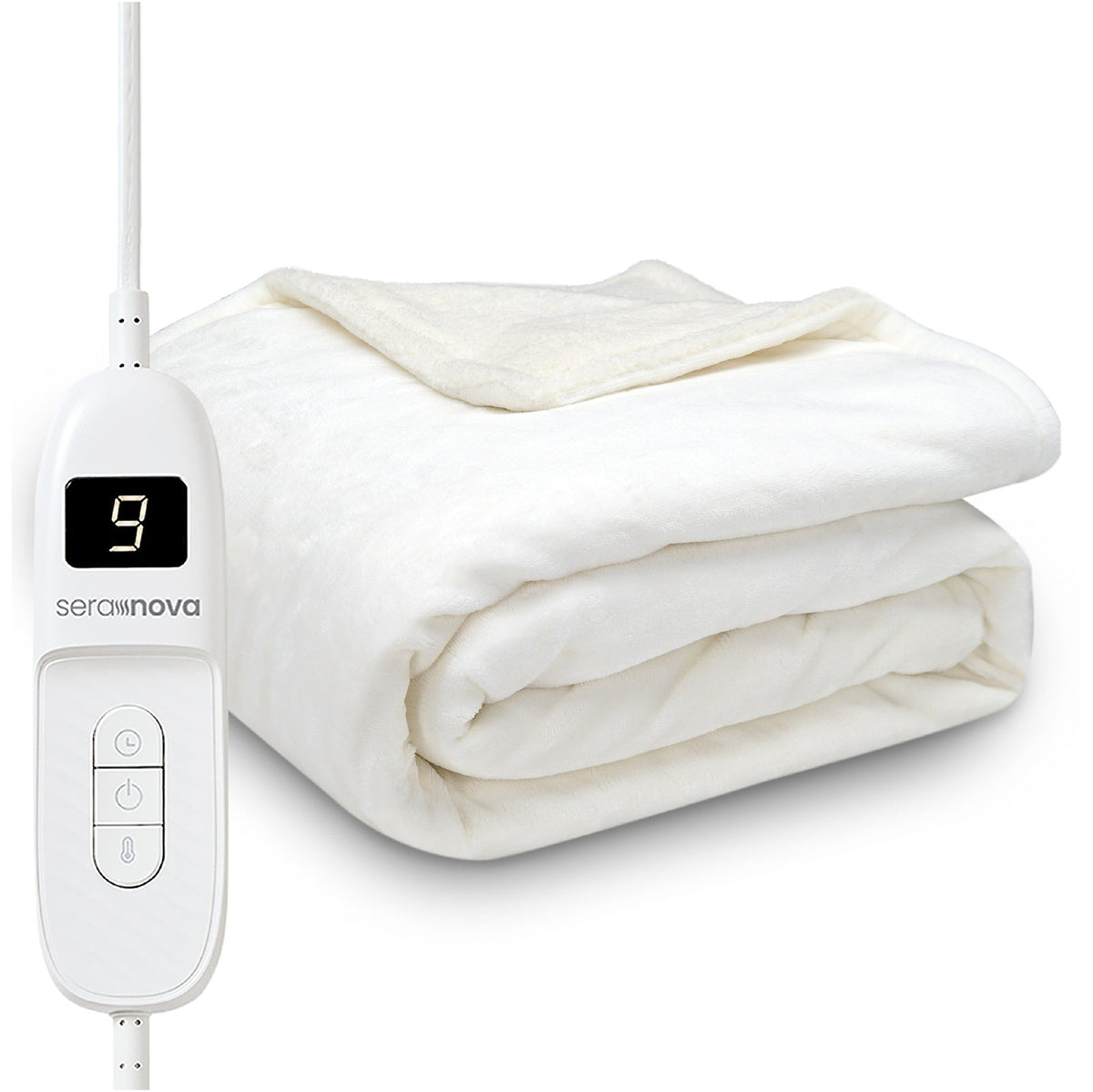 Electric heated throw 180 x 160 cm with 9 heat settings and a display controller - off white