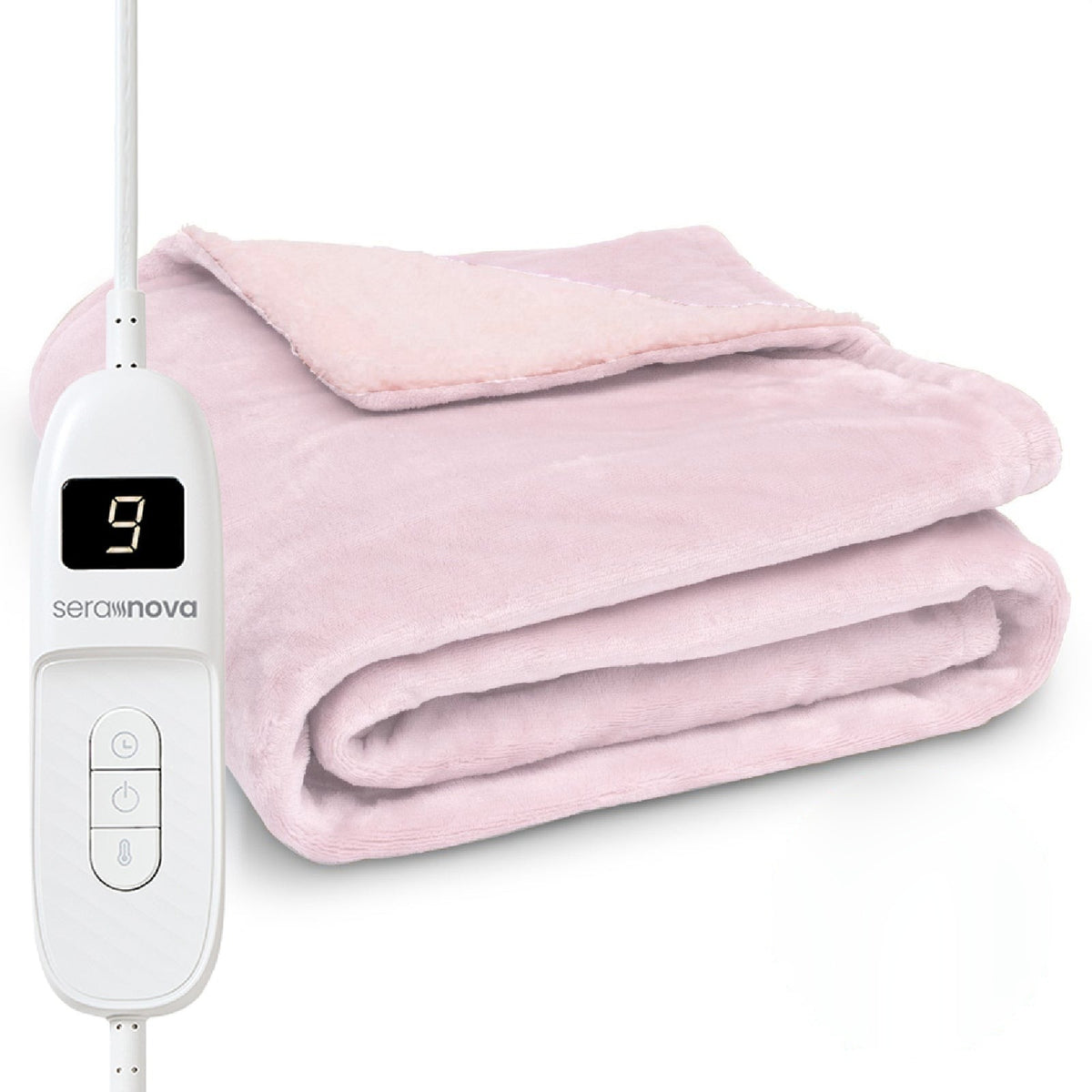 Electric heated throw 180 x 160 cm with 9 heat settings and a display controller - dusty pink
