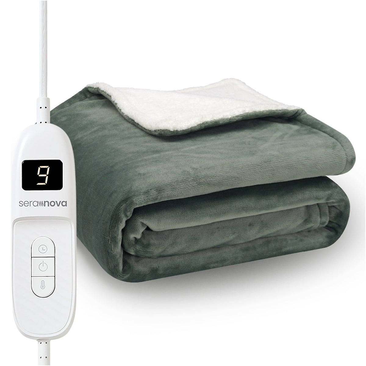 Electric heated throw 180 x 160 cm with 9 heat settings and a display controller - sage green