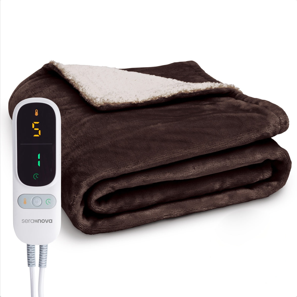 Electric heated throw 180 x 160 cm with extra heating wires and a display controller - mocha brown