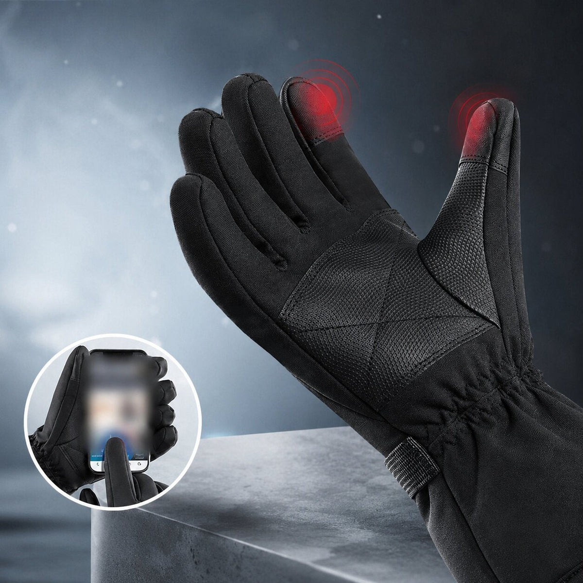 Heated winter gloves with a button for 3 heat settings - view 4