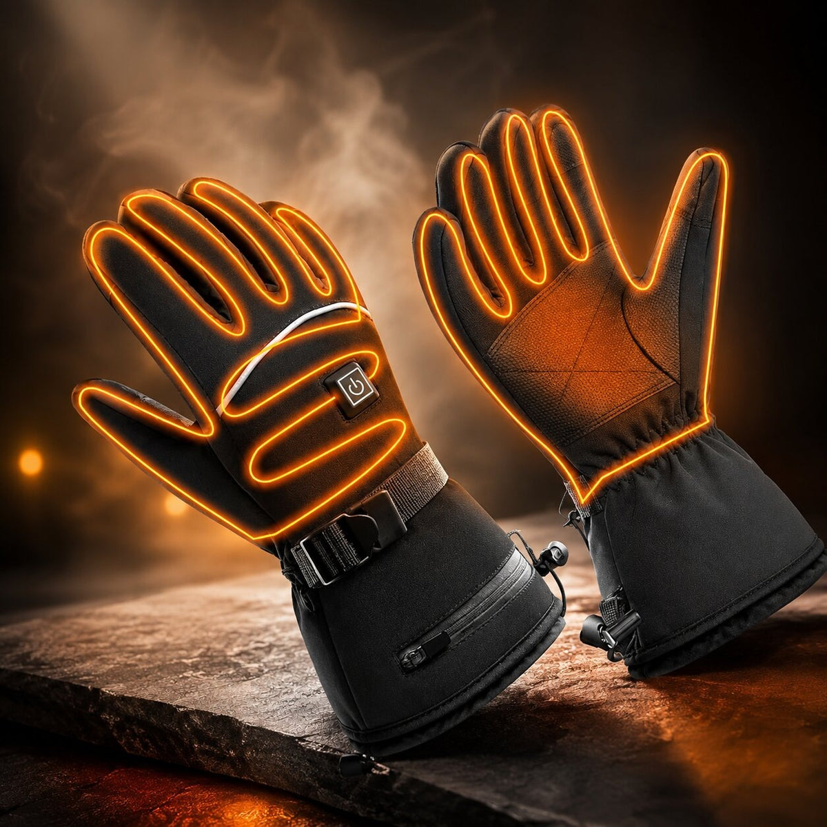 Heated winter gloves with a button for 3 heat settings - view 6