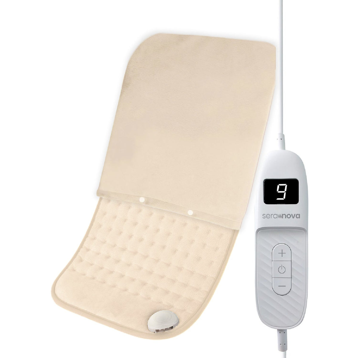 XL electric heating pad with a removable cover and a controller with display - sand beige