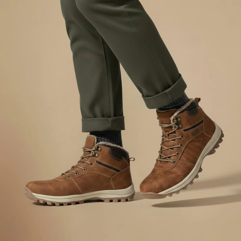 Suede-look winter boots with a padded collar and a gum lug sole