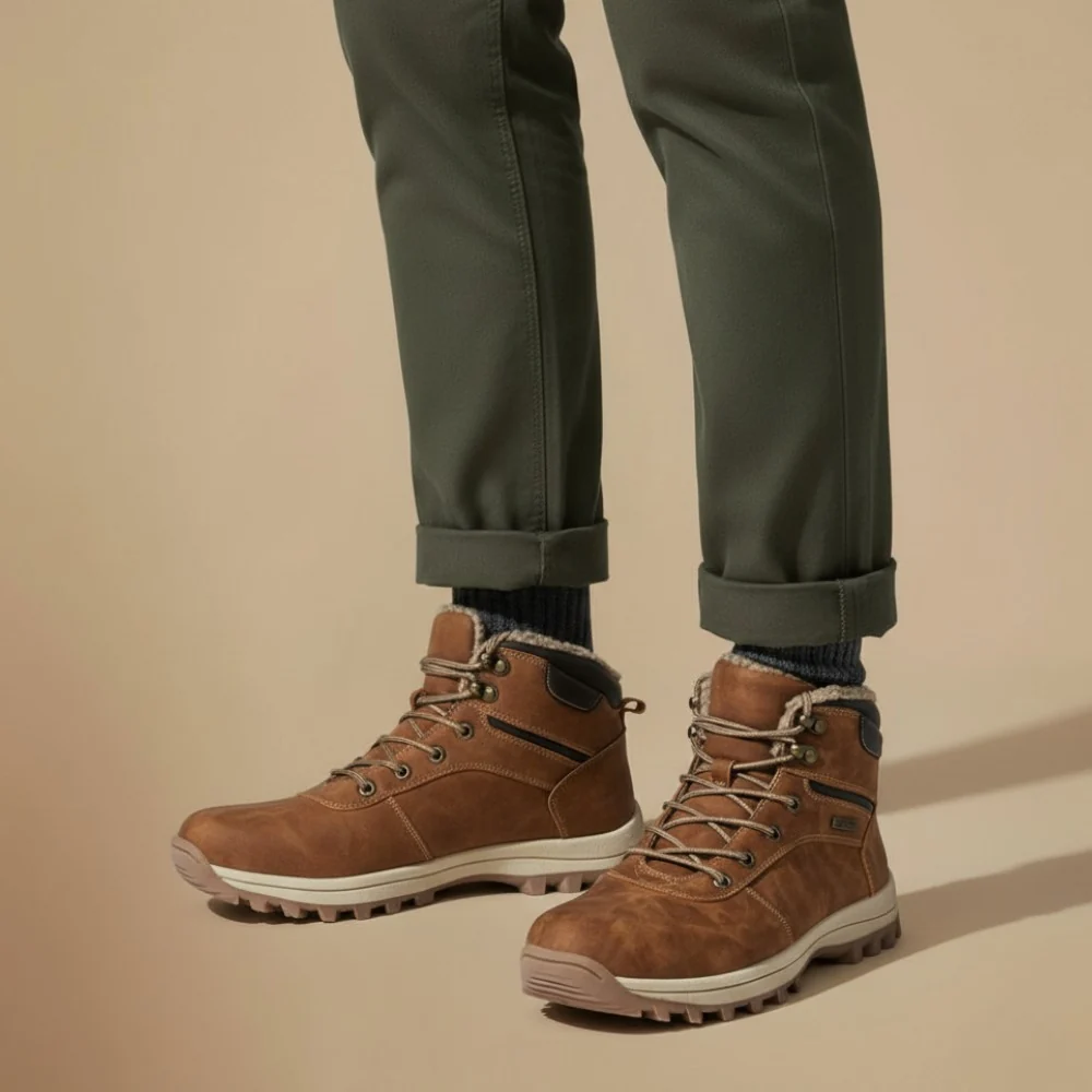 Suede-look winter boots with a padded collar and a gum lug sole