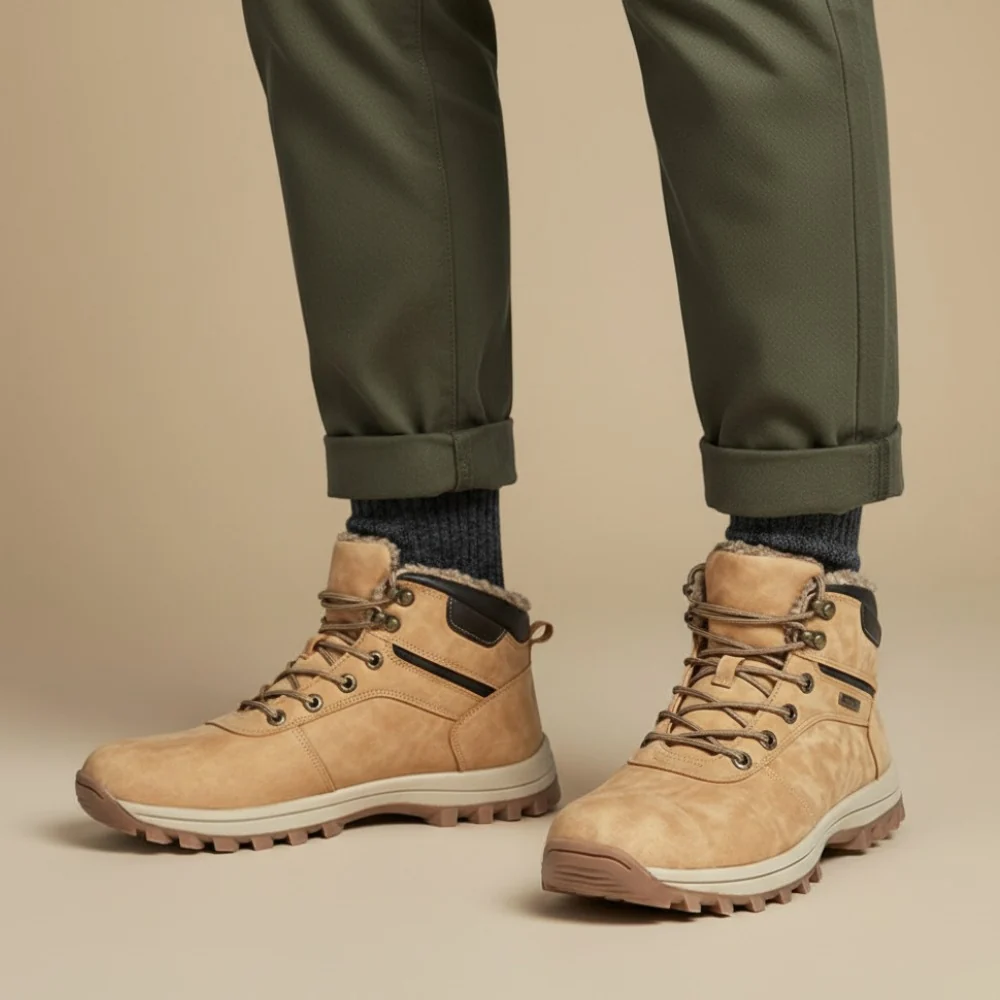 Suede-look winter boots with a padded collar and a gum lug sole