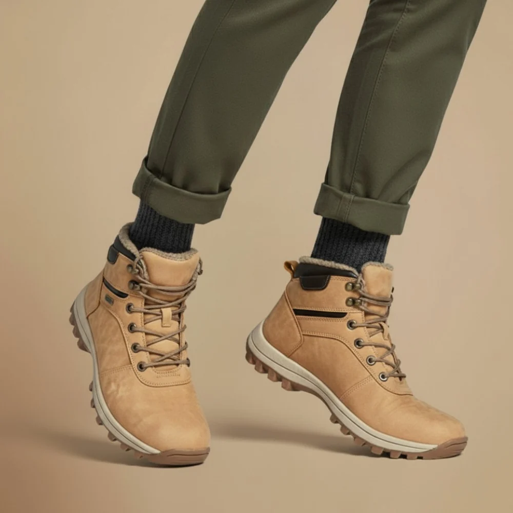 Suede-look winter boots with a padded collar and a gum lug sole