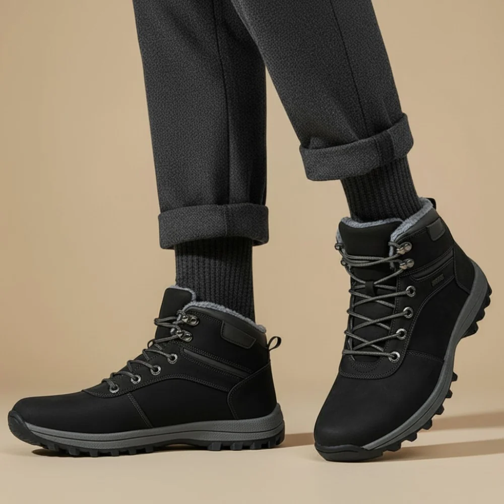 Suede-look winter boots with a padded collar and a gum lug sole