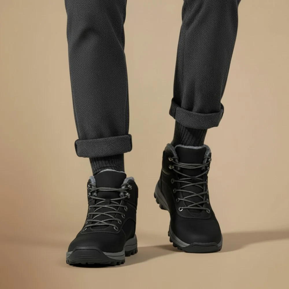 Suede-look winter boots with a padded collar and a gum lug sole