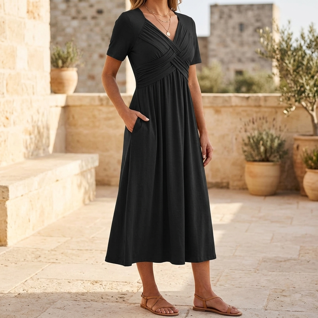 Women's crossover V-neck midi dress
