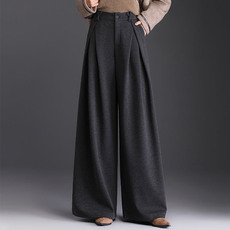 Women's high-waisted wide-leg trousers with deep pleats - dark grey