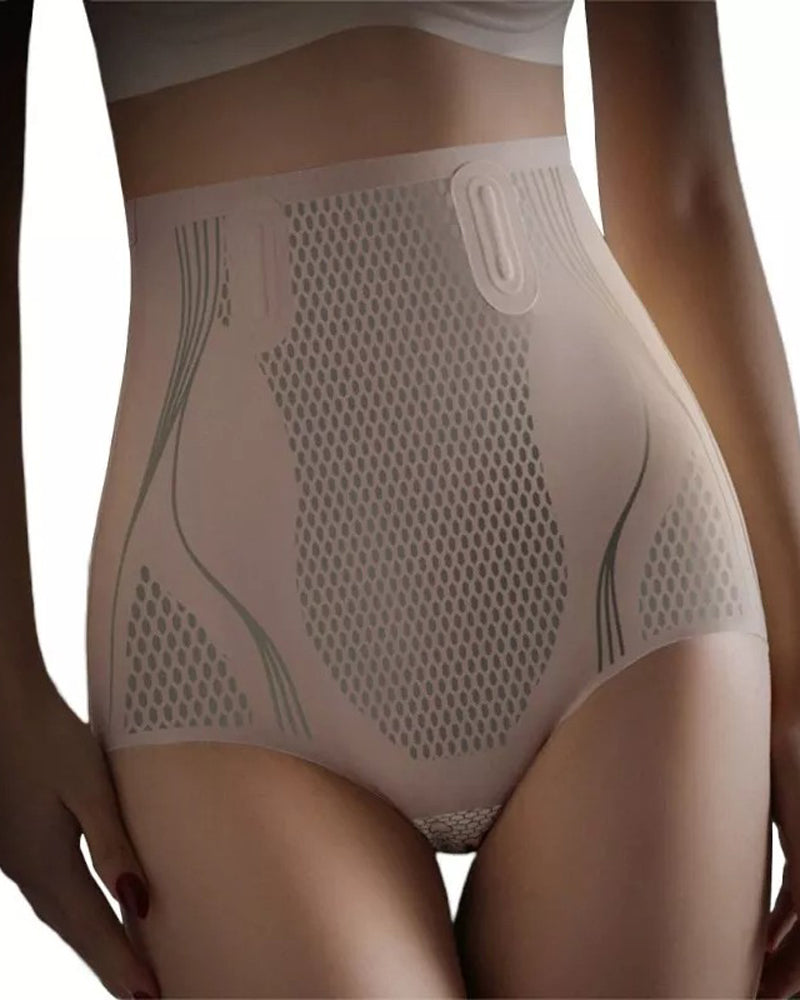 High-waist shapewear brief in seamless stretch knit with a honeycomb pattern