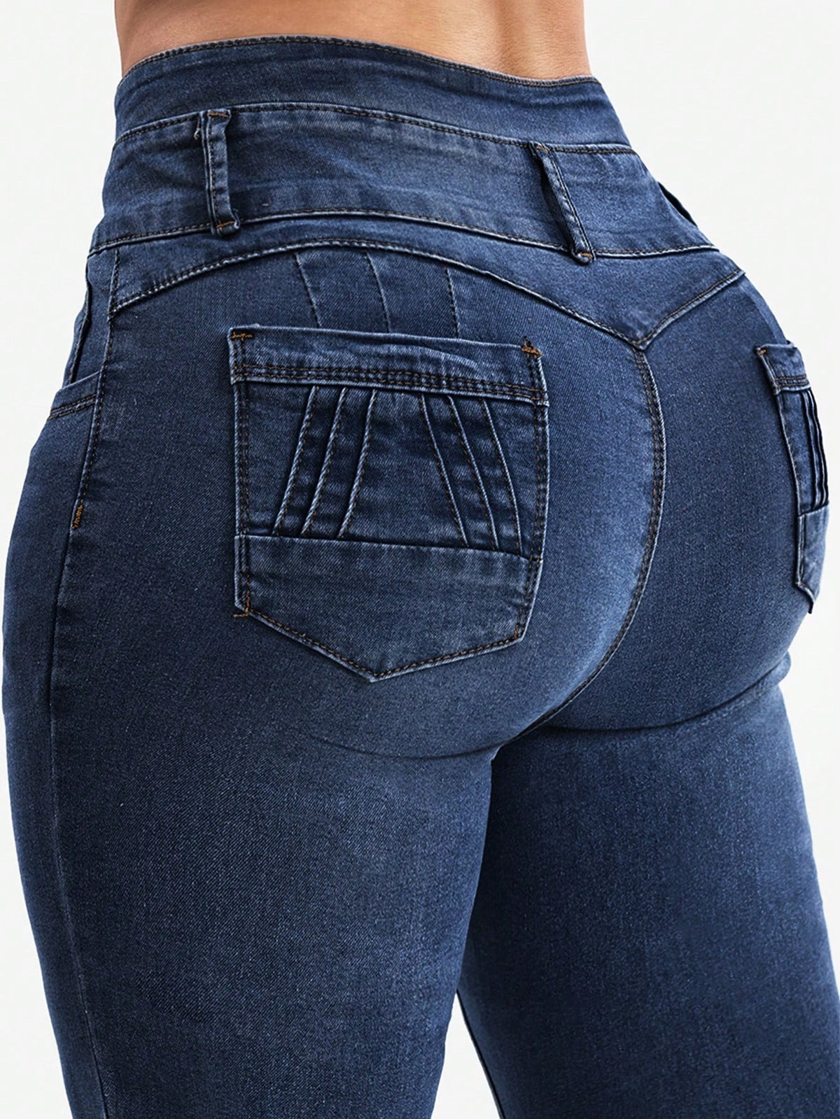 High waisted stretch jeans for women with three buttons and stitched back pockets - view 11