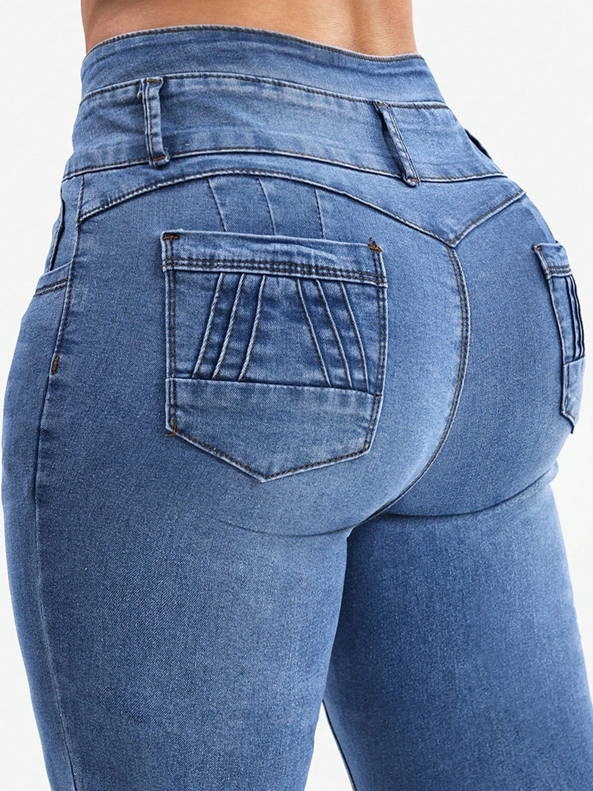 High waisted stretch jeans for women with three buttons and stitched back pockets - view 5