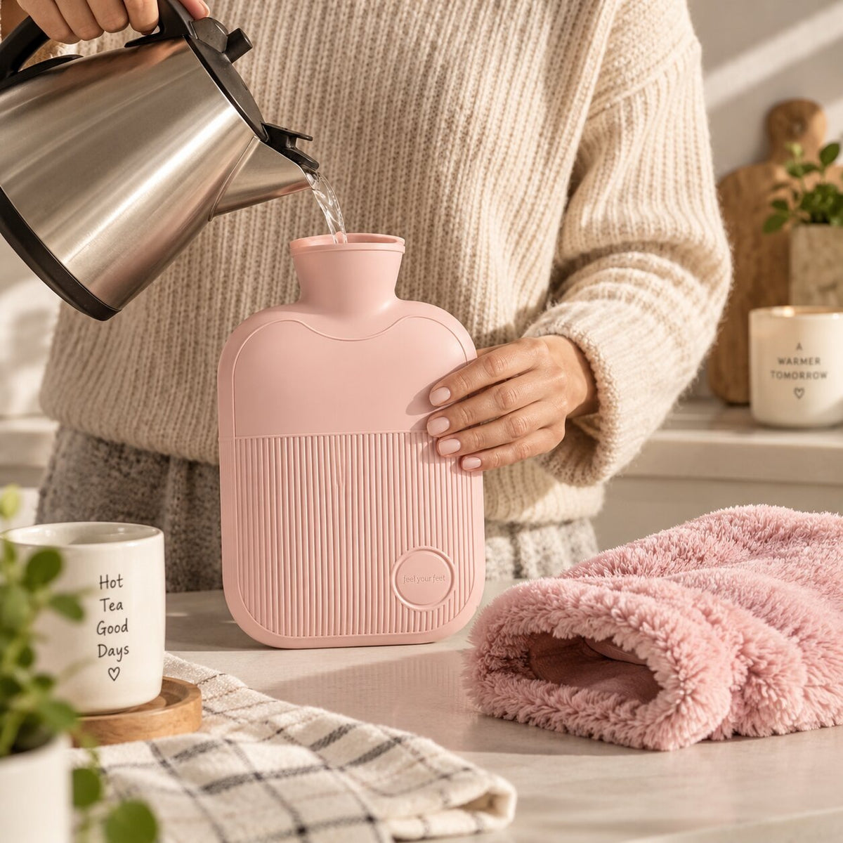 1 litre hot water bottle with a soft fluffy cover - view 6