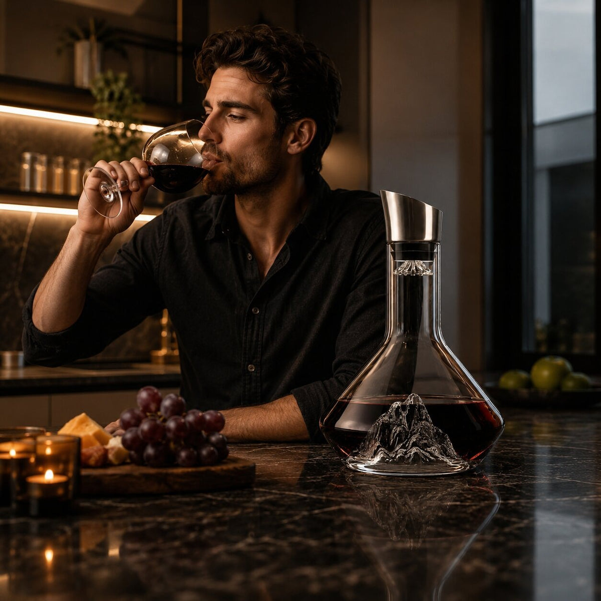 Glass wine decanter with a glass iceberg in the base and a pouring spout - view 5