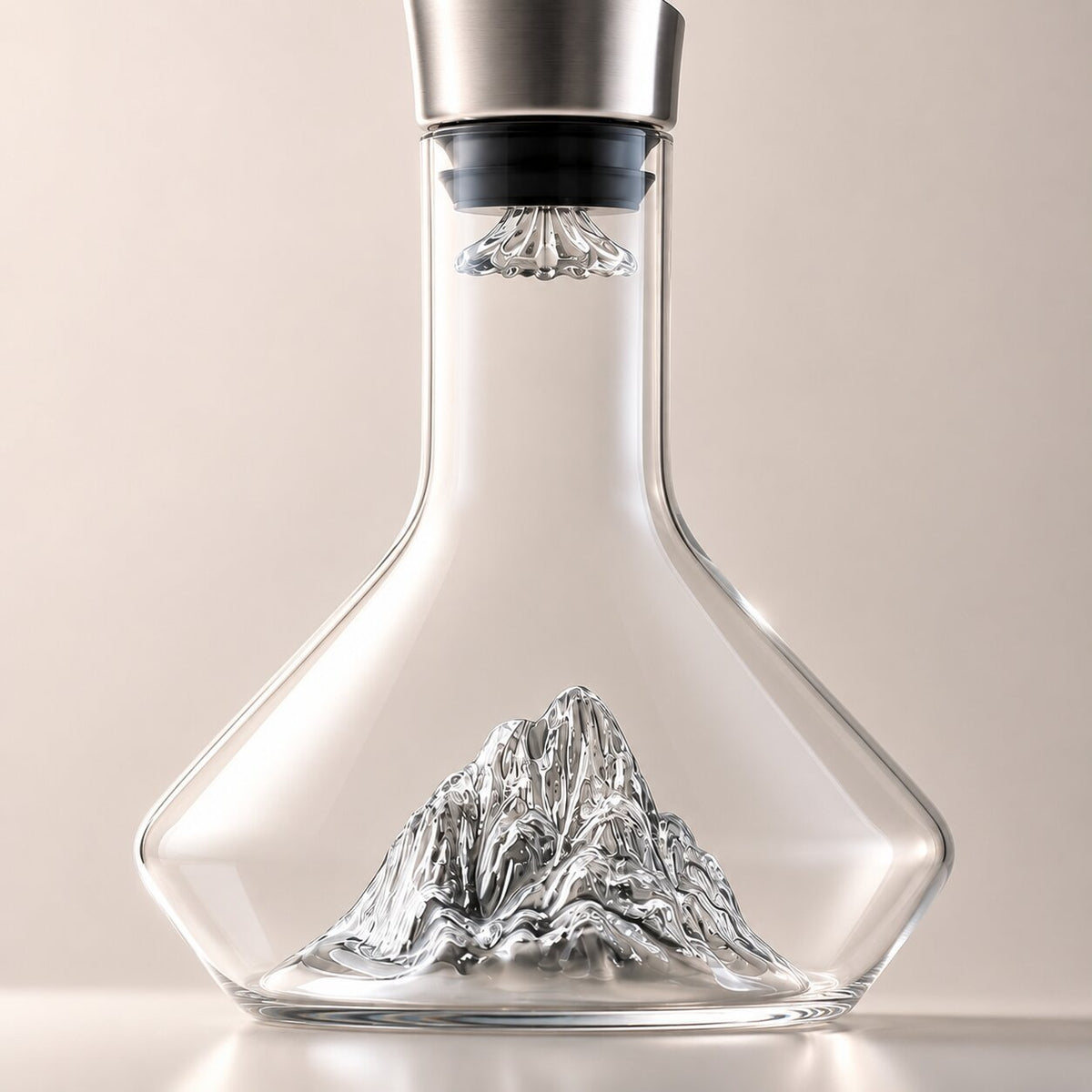 Glass wine decanter with a glass iceberg in the base and a pouring spout - view 7