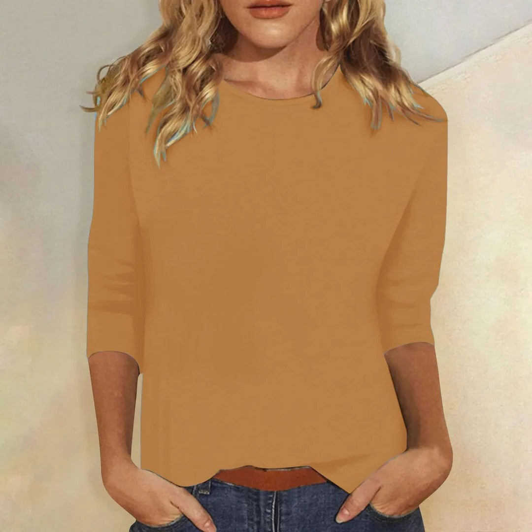 Women's Top - Women's Crew Neck 3/4 Sleeve Casual Everyda in Orange