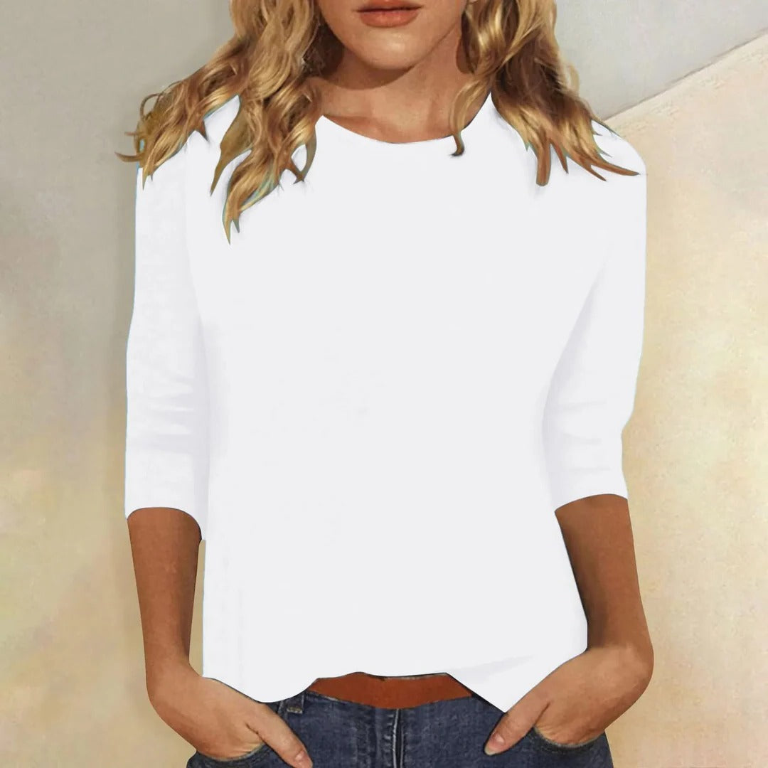 Women's Top - Women's Crew Neck 3/4 Sleeve Casual Everyda in Pink