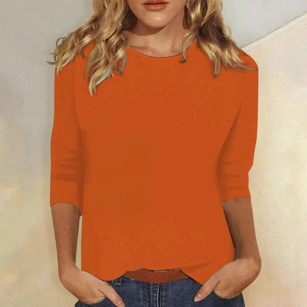 Women's Top - Women's Crew Neck 3/4 Sleeve Casual Everyda in Khaki