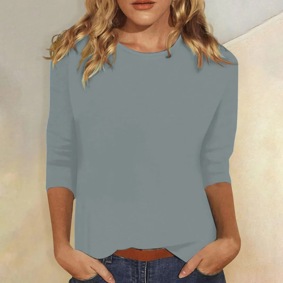Women's Top - Women's Crew Neck 3/4 Sleeve Casual Everyda in Light Blue