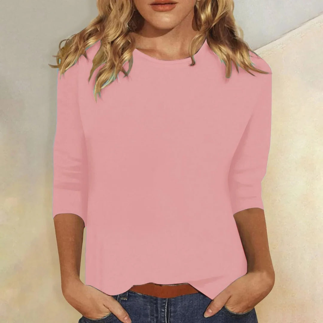 Women's Top - Women's Crew Neck 3/4 Sleeve Casual Everyda...