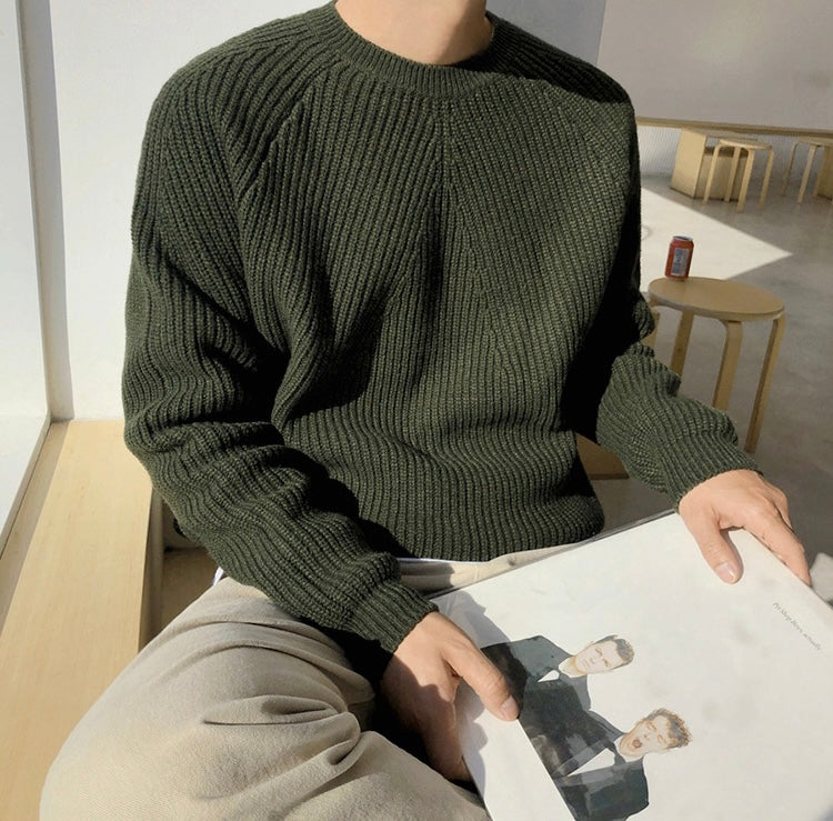 Men's chunky knit crew neck jumper, full length
