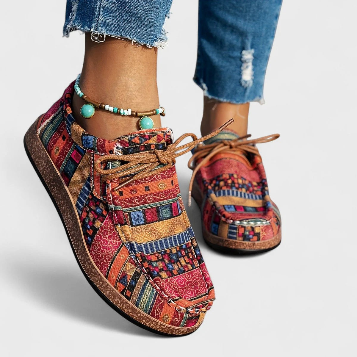 Women's Lace-Up Trainers in Terracotta Multi