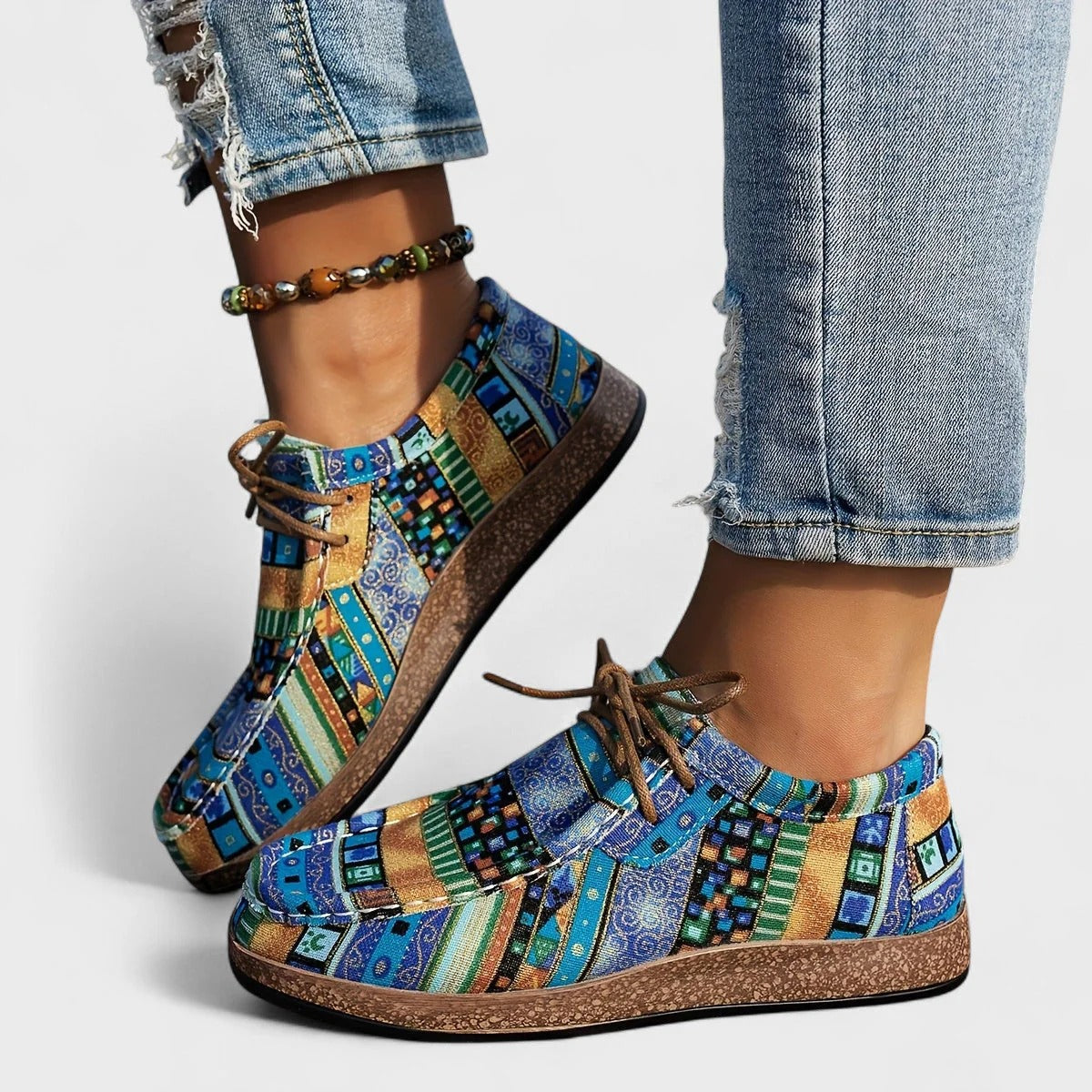 Women's Lace-Up Trainers in Blue Multi