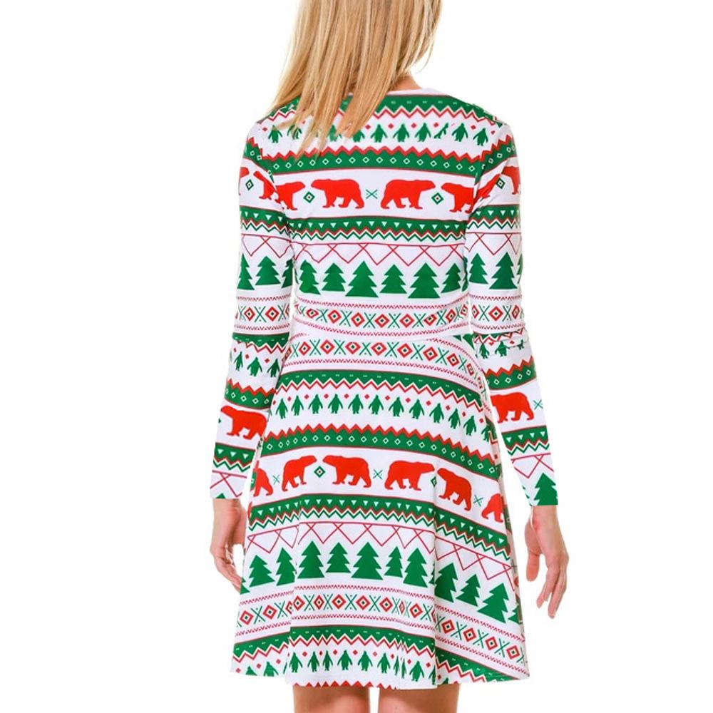 Women's printed jersey Christmas skater dress with long sleeves and a full skirt