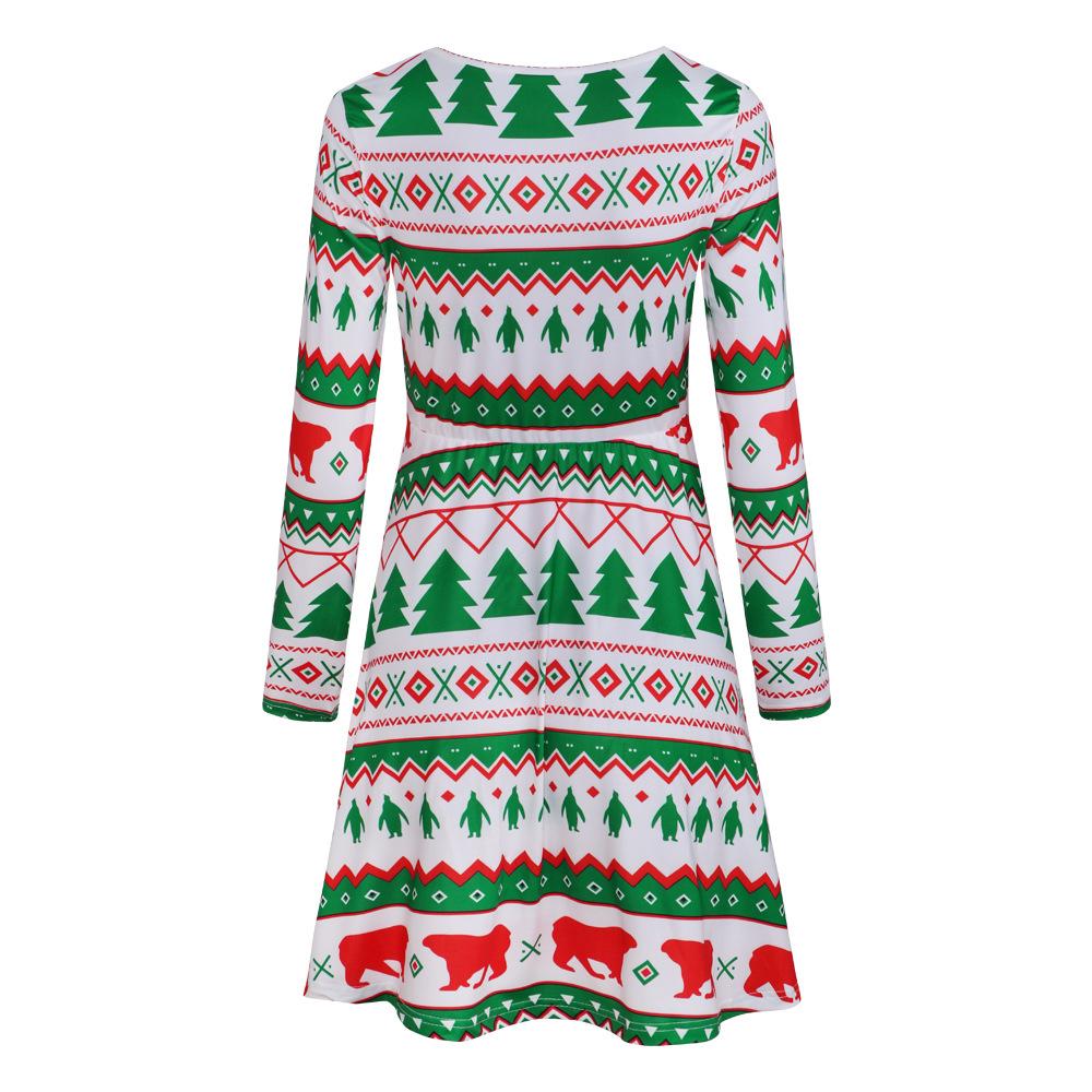 Women's printed jersey Christmas skater dress with long sleeves and a full skirt