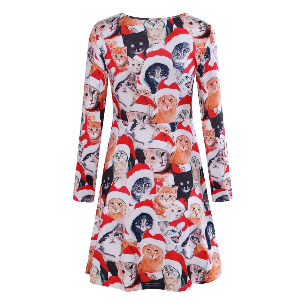 Women's printed jersey Christmas skater dress with long sleeves and a full skirt