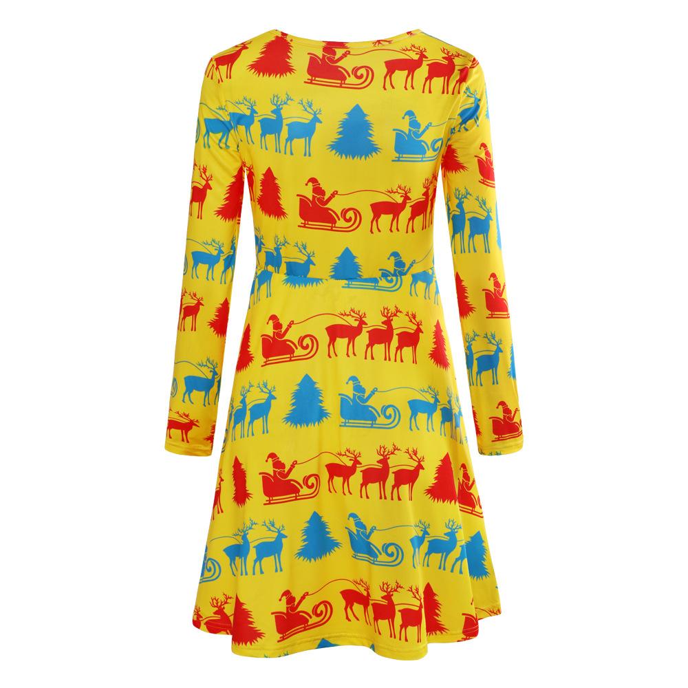 Women's printed jersey Christmas skater dress with long sleeves and a full skirt