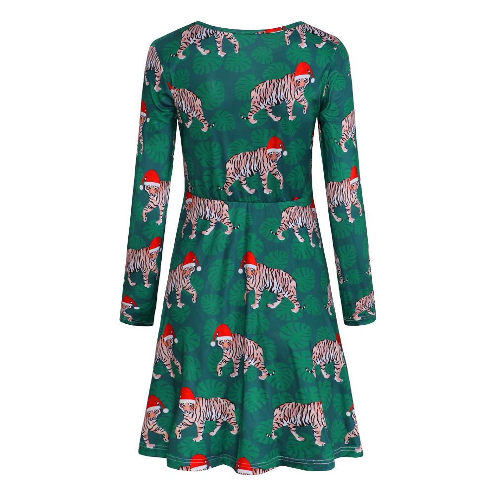 Women's printed jersey Christmas skater dress with long sleeves and a full skirt