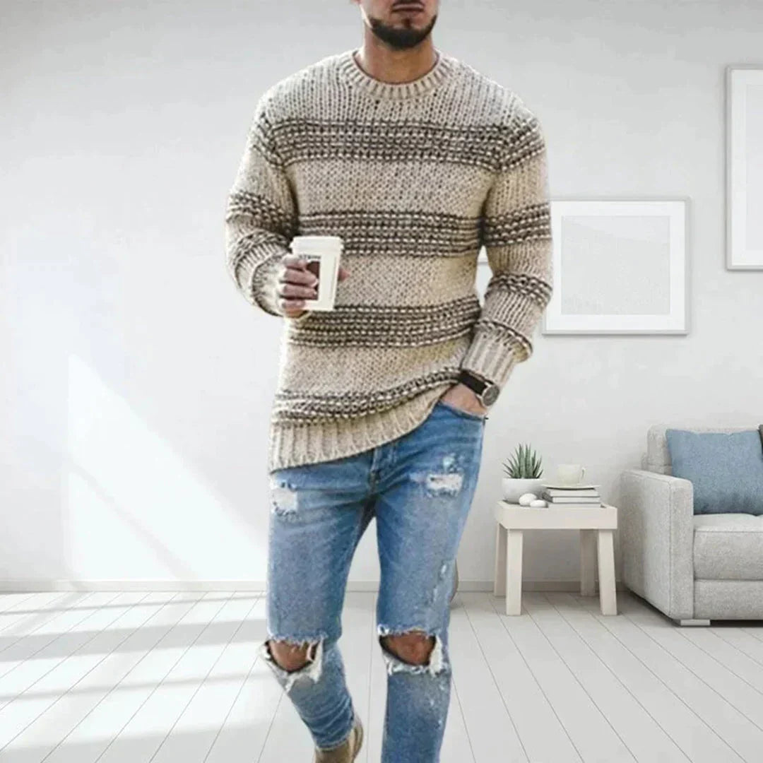 Men's striped knit jumper in Sand