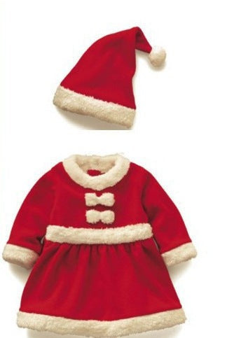 Children's red Father Christmas outfit with white plush trim and a Santa hat - girl: dress with hat