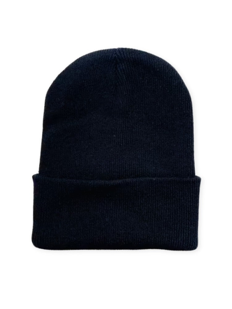 Knitted beanie with a deep turn-up cuff in a fine rib knit, for men and women - black