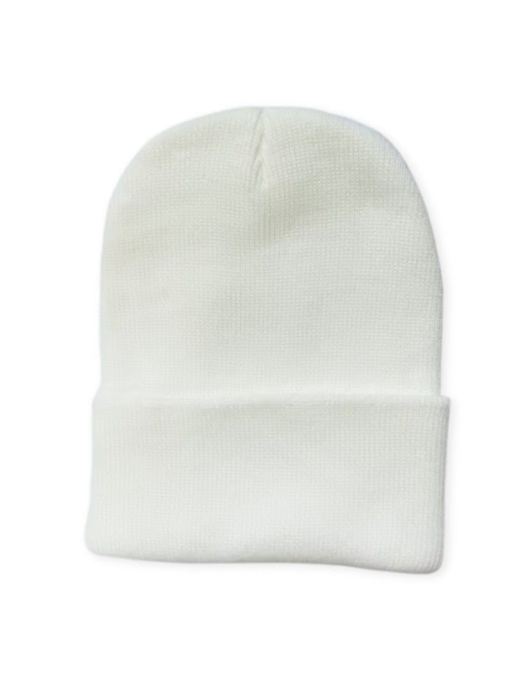Knitted beanie with a deep turn-up cuff in a fine rib knit, for men and women - white