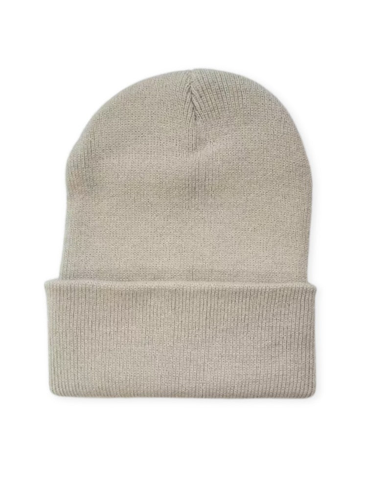 Knitted beanie with a deep turn-up cuff in a fine rib knit, for men and women - beige