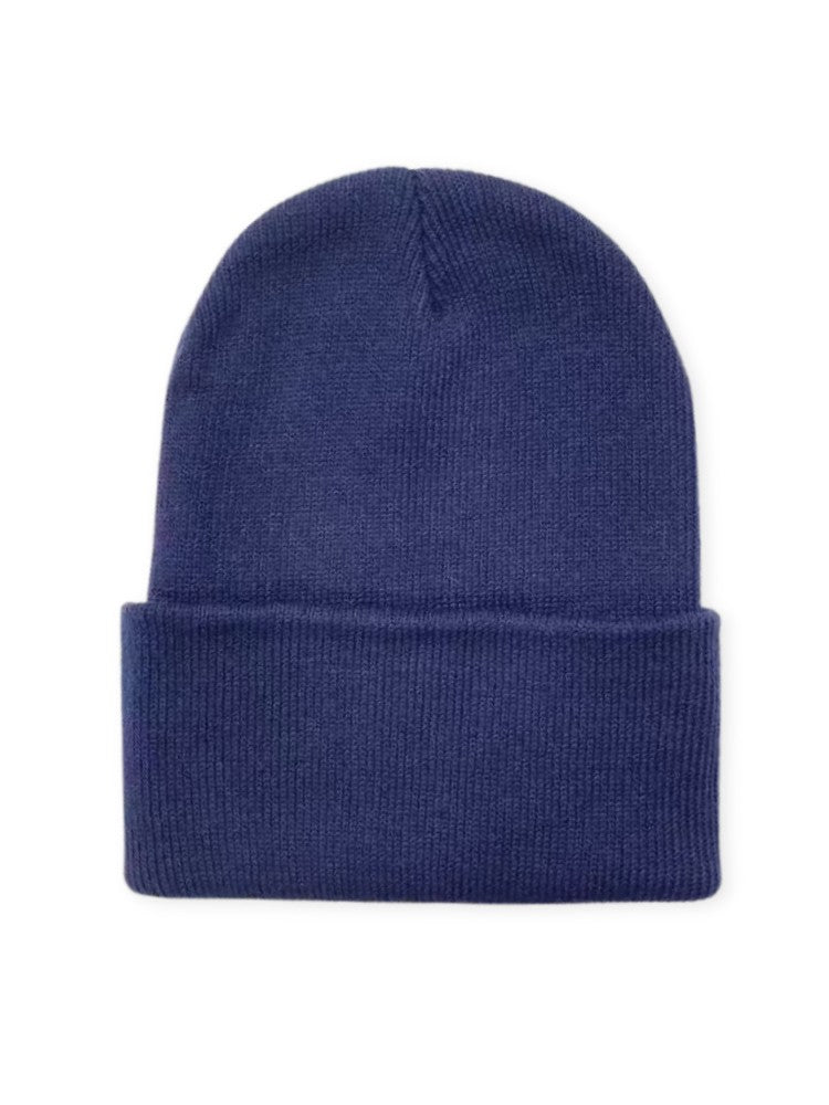 Knitted beanie with a deep turn-up cuff in a fine rib knit, for men and women - navy