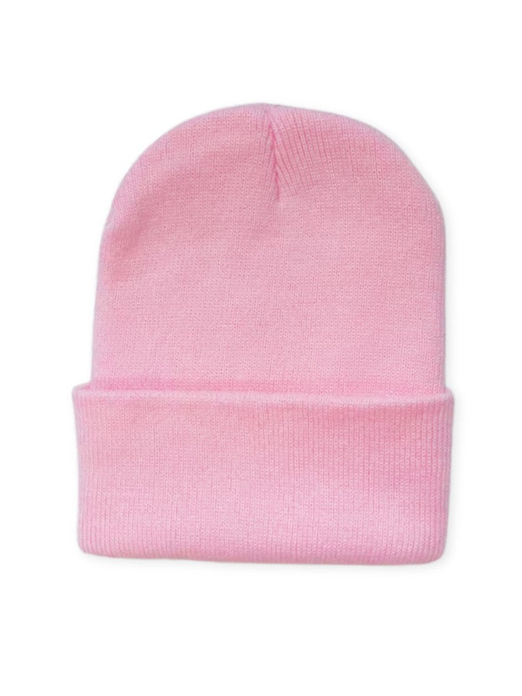 Knitted beanie with a deep turn-up cuff in a fine rib knit, for men and women - pink