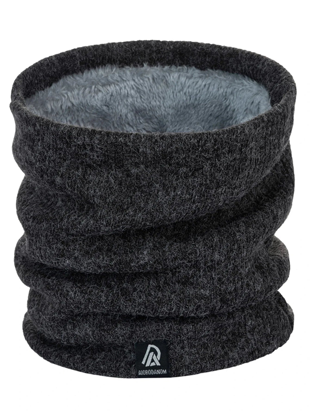 Knitted neck warmer with plush lining and a small woven label