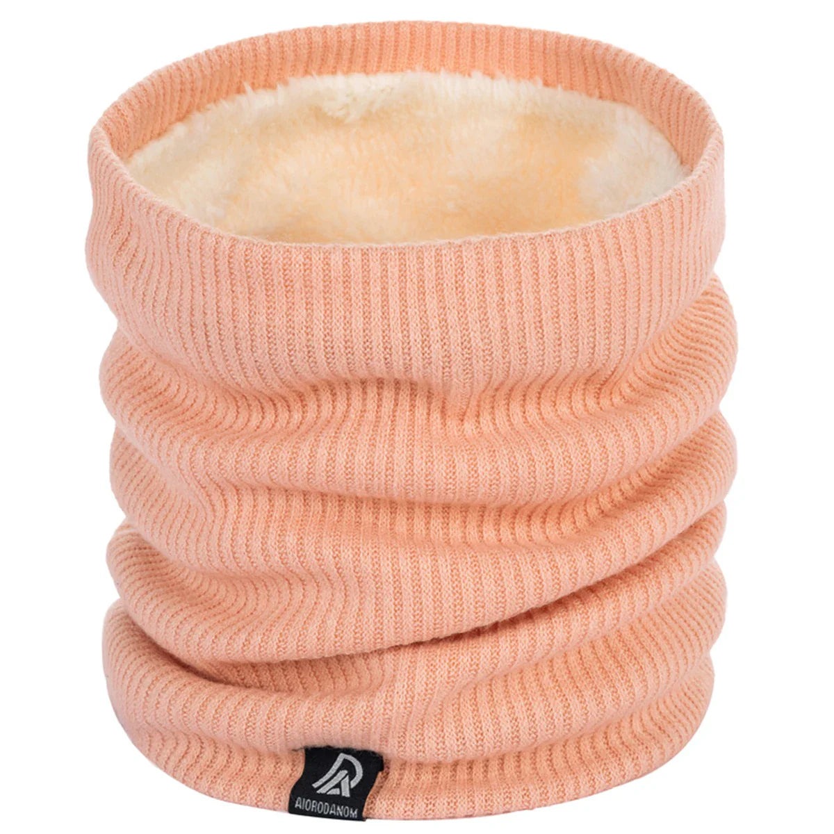 Knitted neck warmer with plush lining and a small woven label - peach