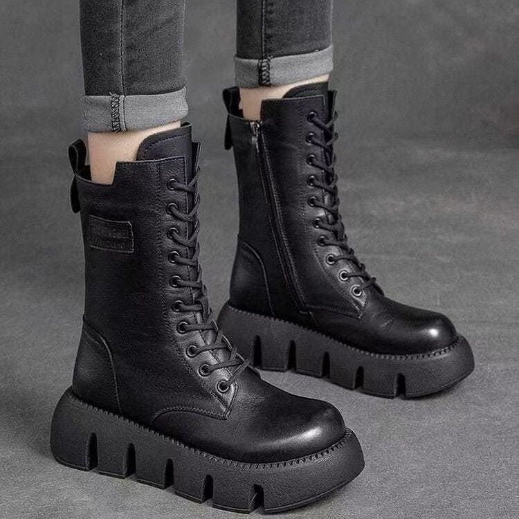 Women's lace-up platform boots with a side zip