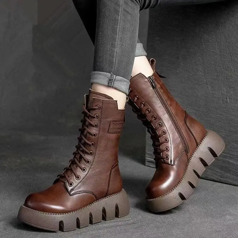 Women's lace-up platform boots with a side zip