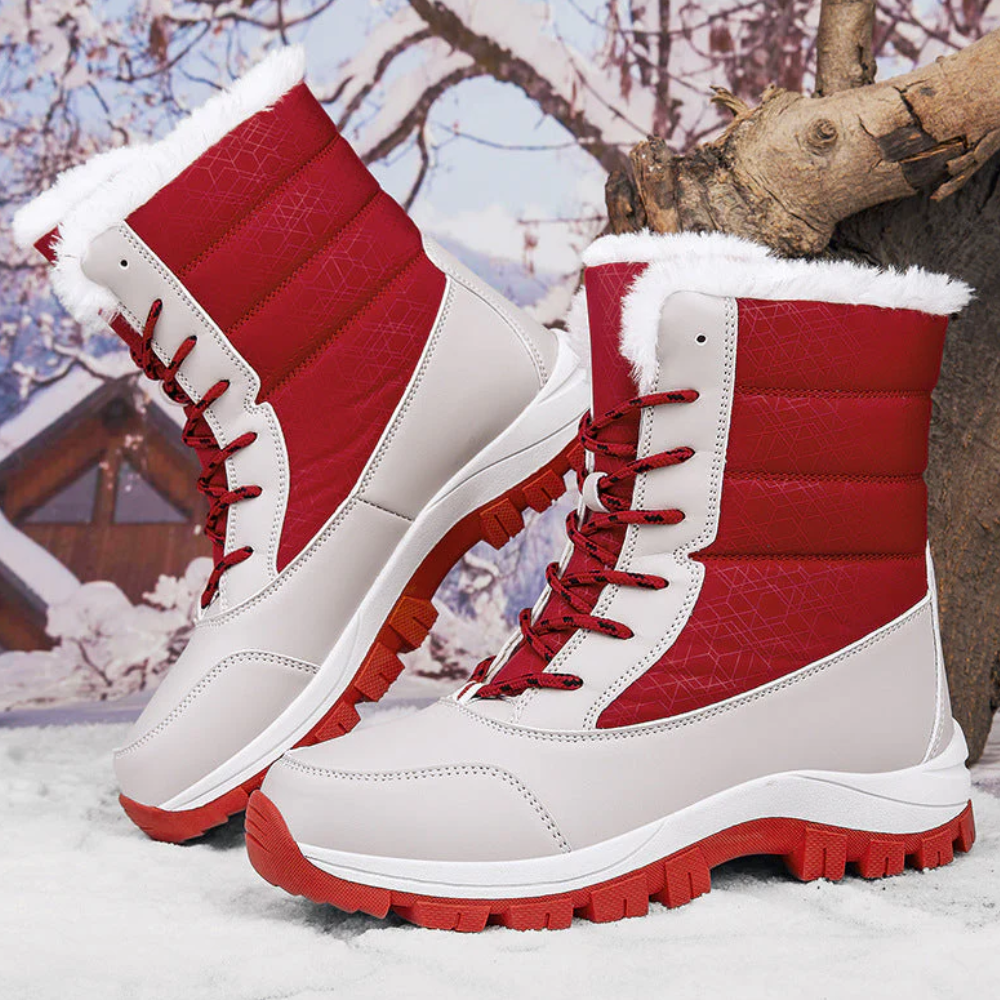 Women's lace-up snow boots with a plush collar