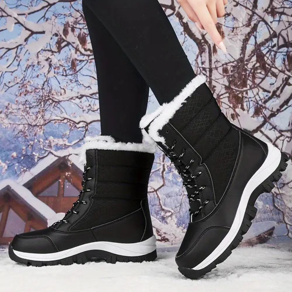 Women's lace-up snow boots with a plush collar